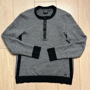 A|X Armani Exchange Mens Black White Checkered Henley Pullover Sweater Knit M